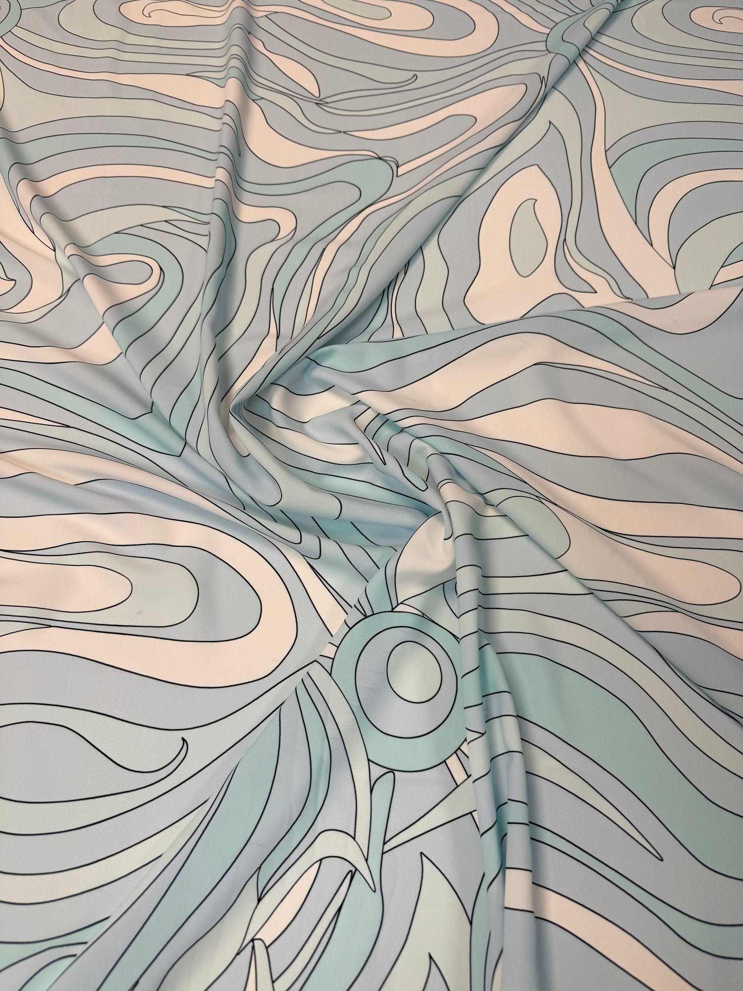 Abstract Baby Blue Swirl Fabric by the Metre