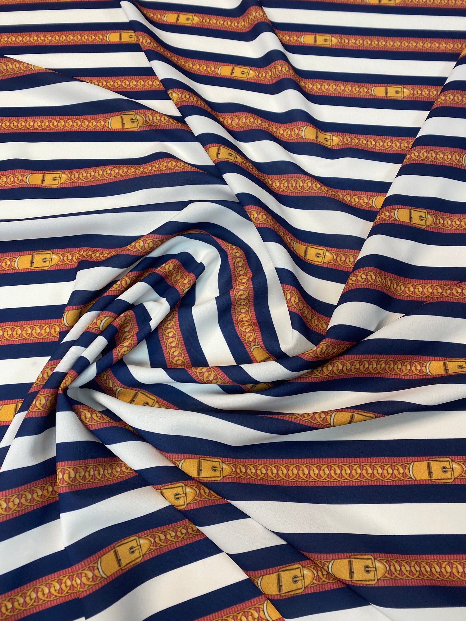 Striped Fabric with Belt and Chain Print by Metre