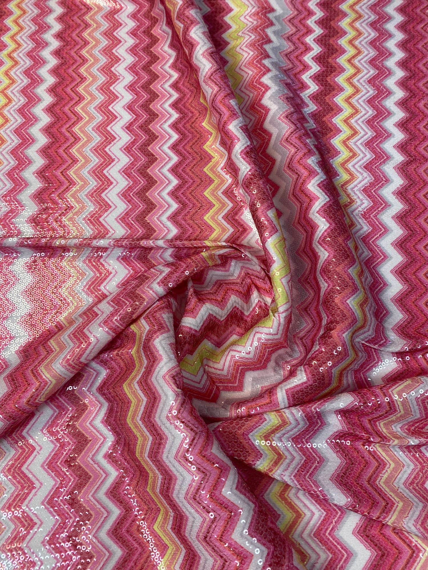 Multicolour Zigzag Pattern Sequin Fabric by the Metre