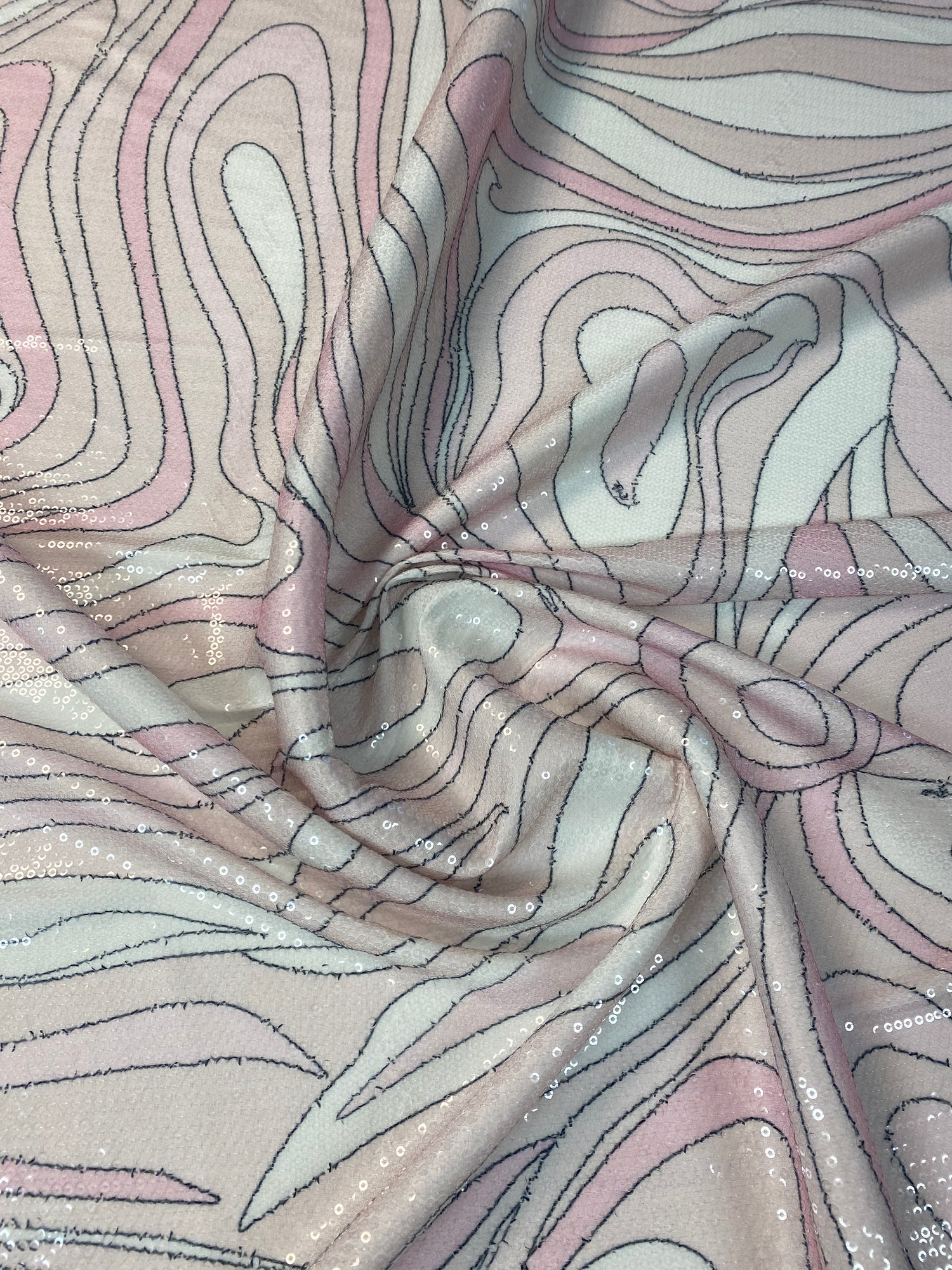 Pastel Marble Swirl Sequin Fabric by the Metre