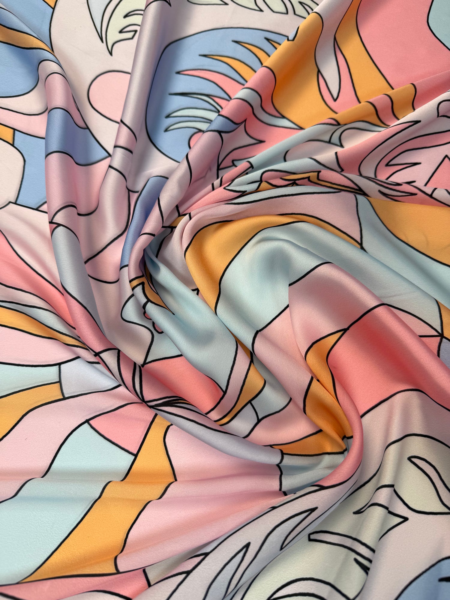 Pastel Abstract Satin Fabric by the Metre