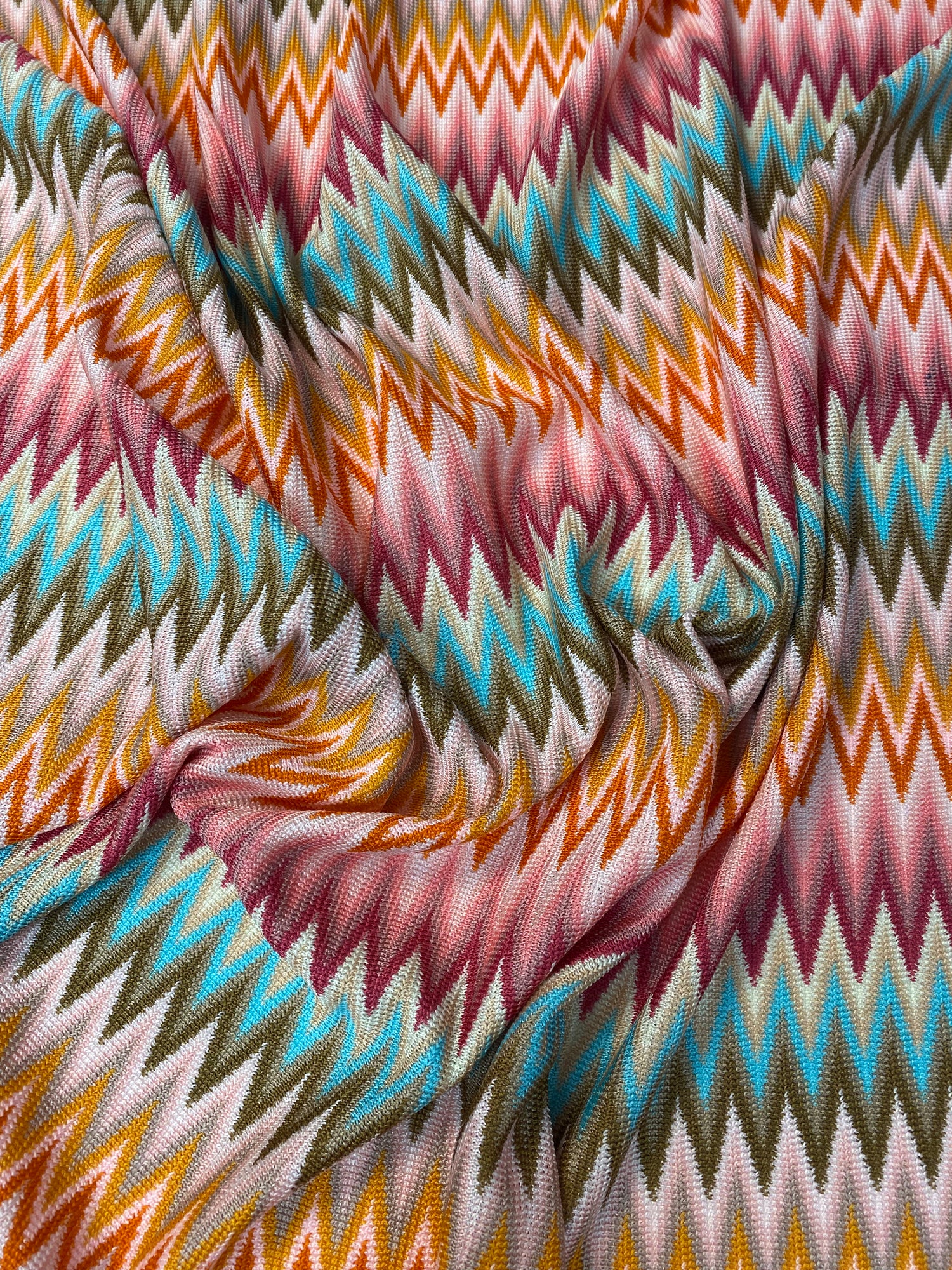 Multicolour Zigzag Knit Mesh Fabric by the Metre