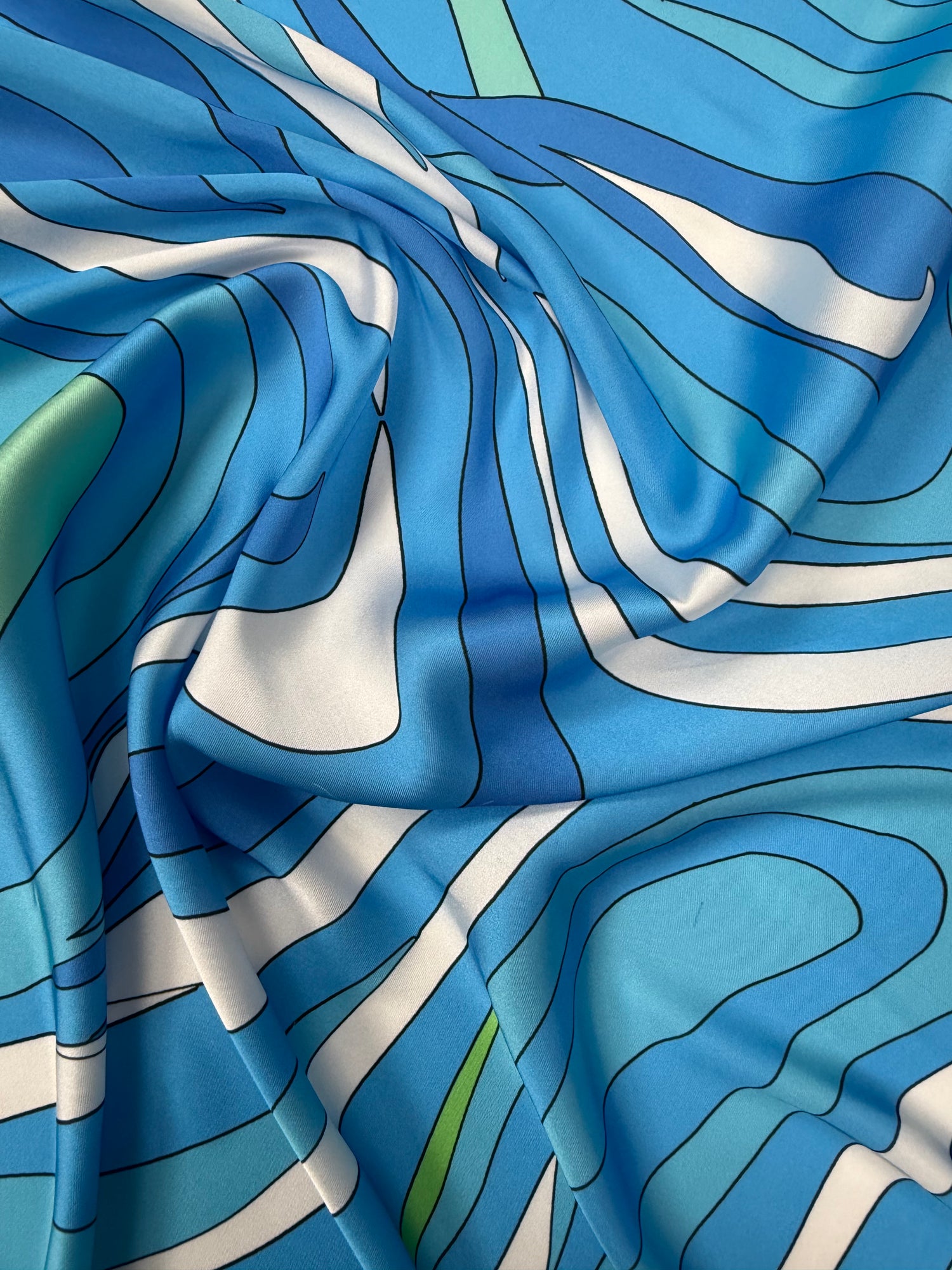 Blue Wave Satin Fabric by the Metre