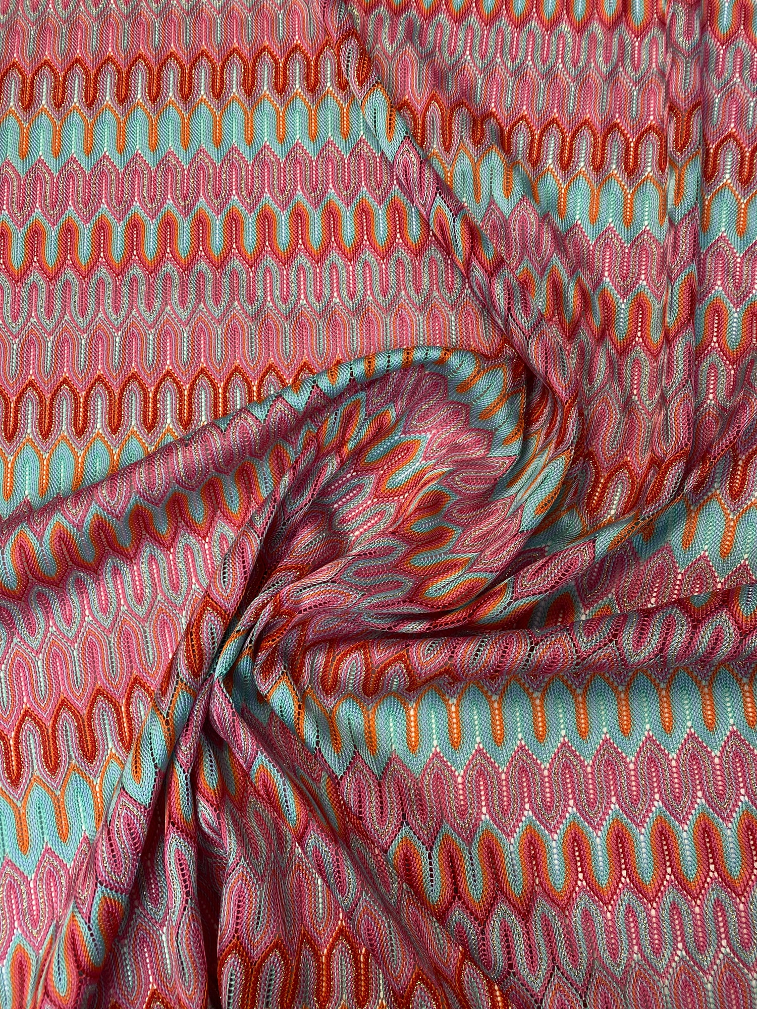 Coral Abstract Zigzag Knit Fabric by the Metre