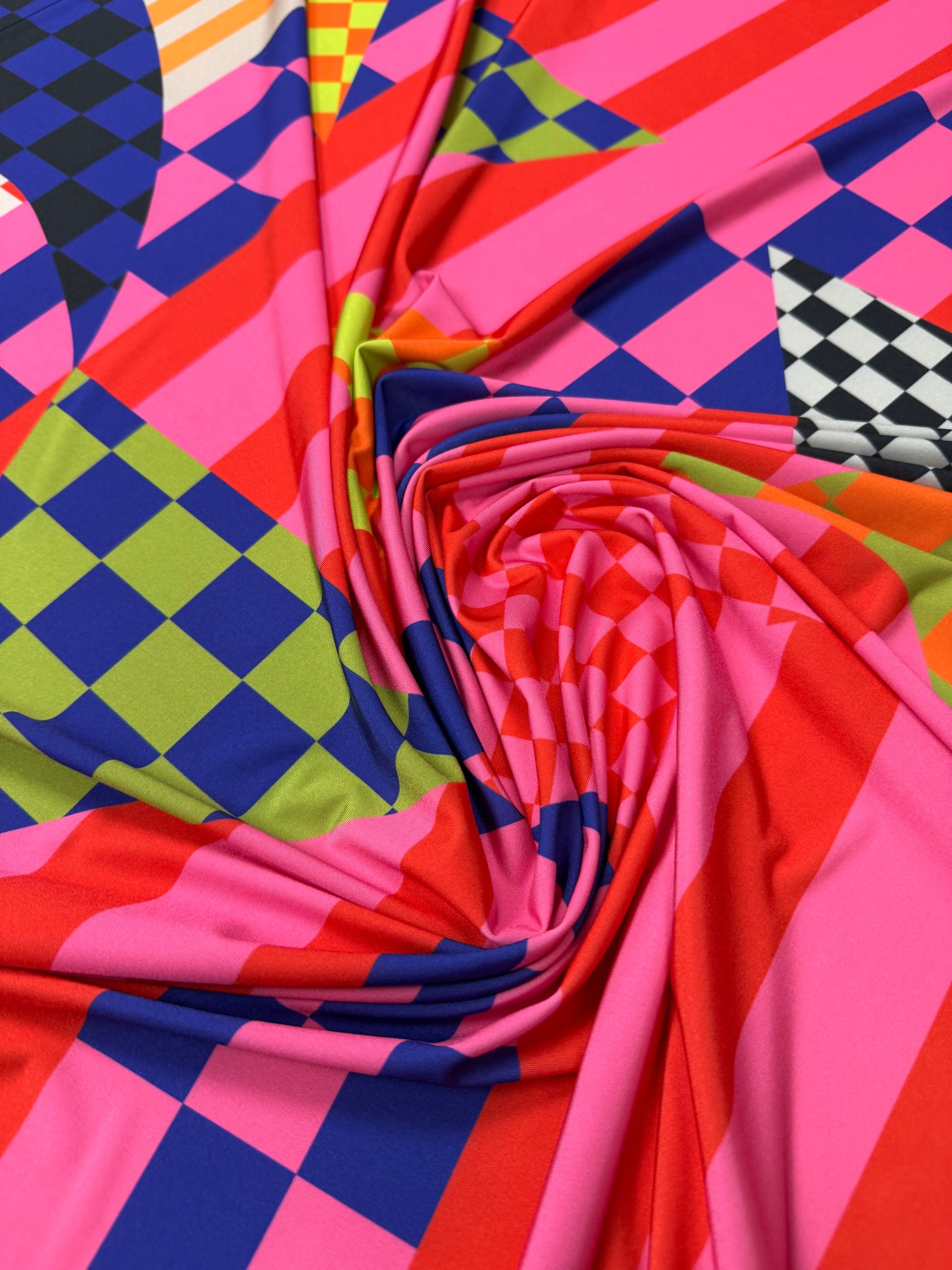 Vibrant Geometric Stretch Spandex Fabric by the Metre