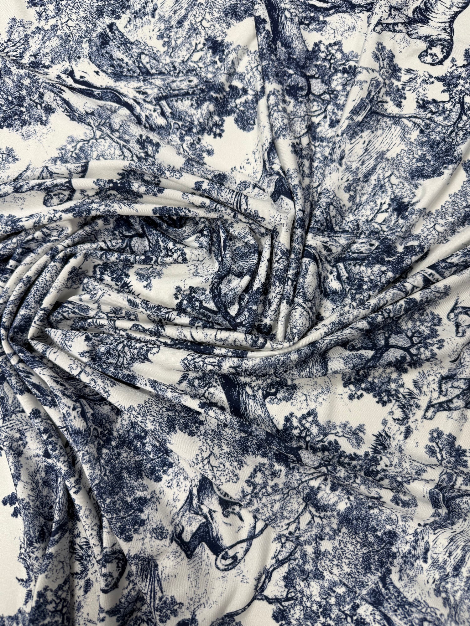Classic Toile Scenic Print Fashion Navy Blue Fabric by the Metre