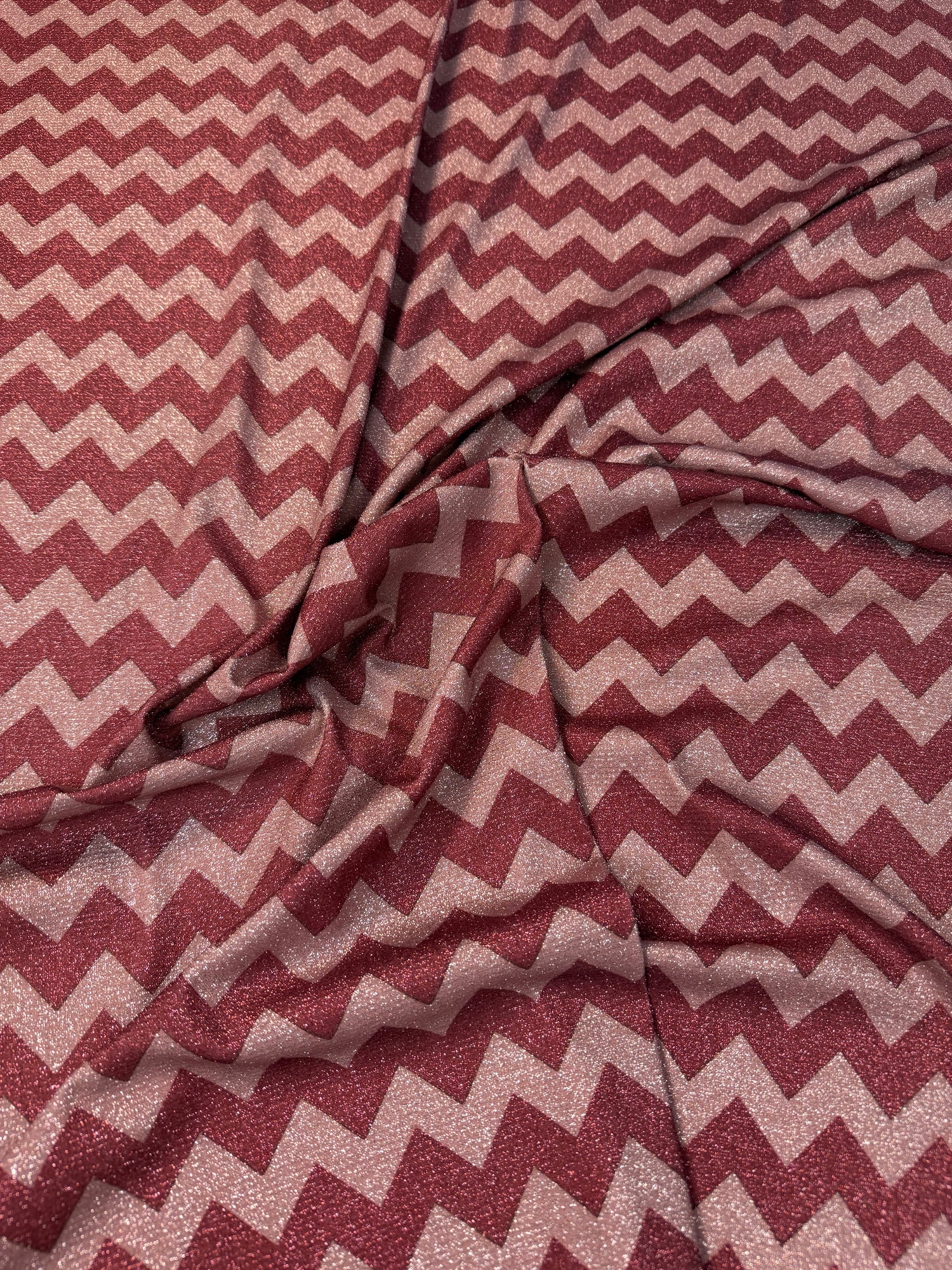 Red Chevron Lurex Fabric by the Metre