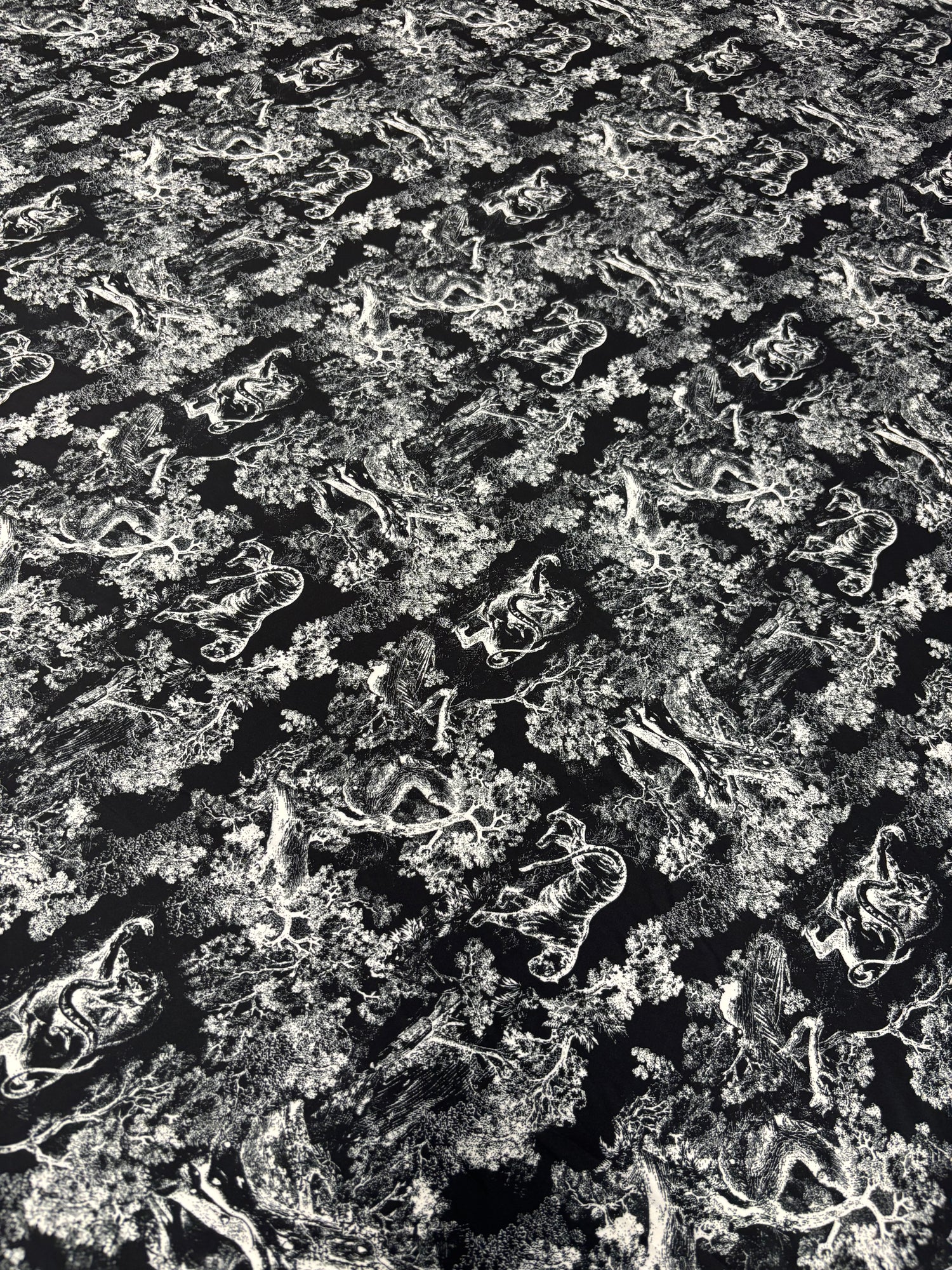 Black & White Chiffon Satin Fabric by the Metre – Toile de Jouy Scenic