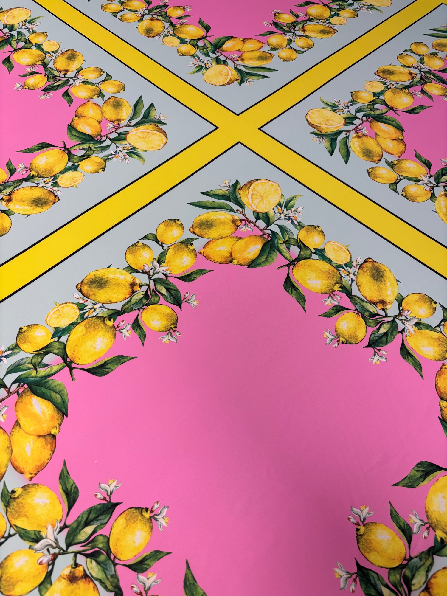 Pink Lemon Print Chiffon Satin Fabric by the Metre – Mediterranean Summer