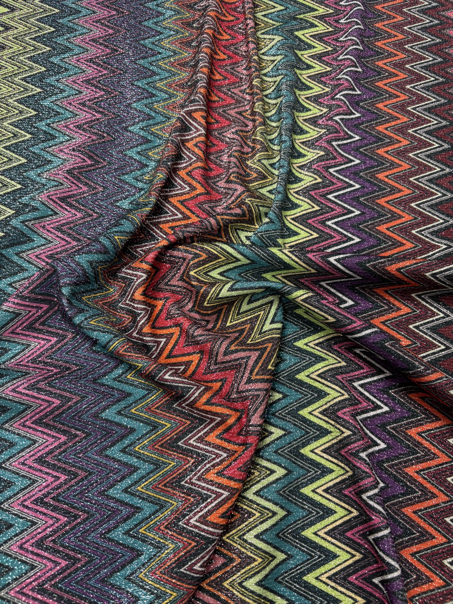 Multicolour Chevron Lurex Fabric with Metallic Shine
