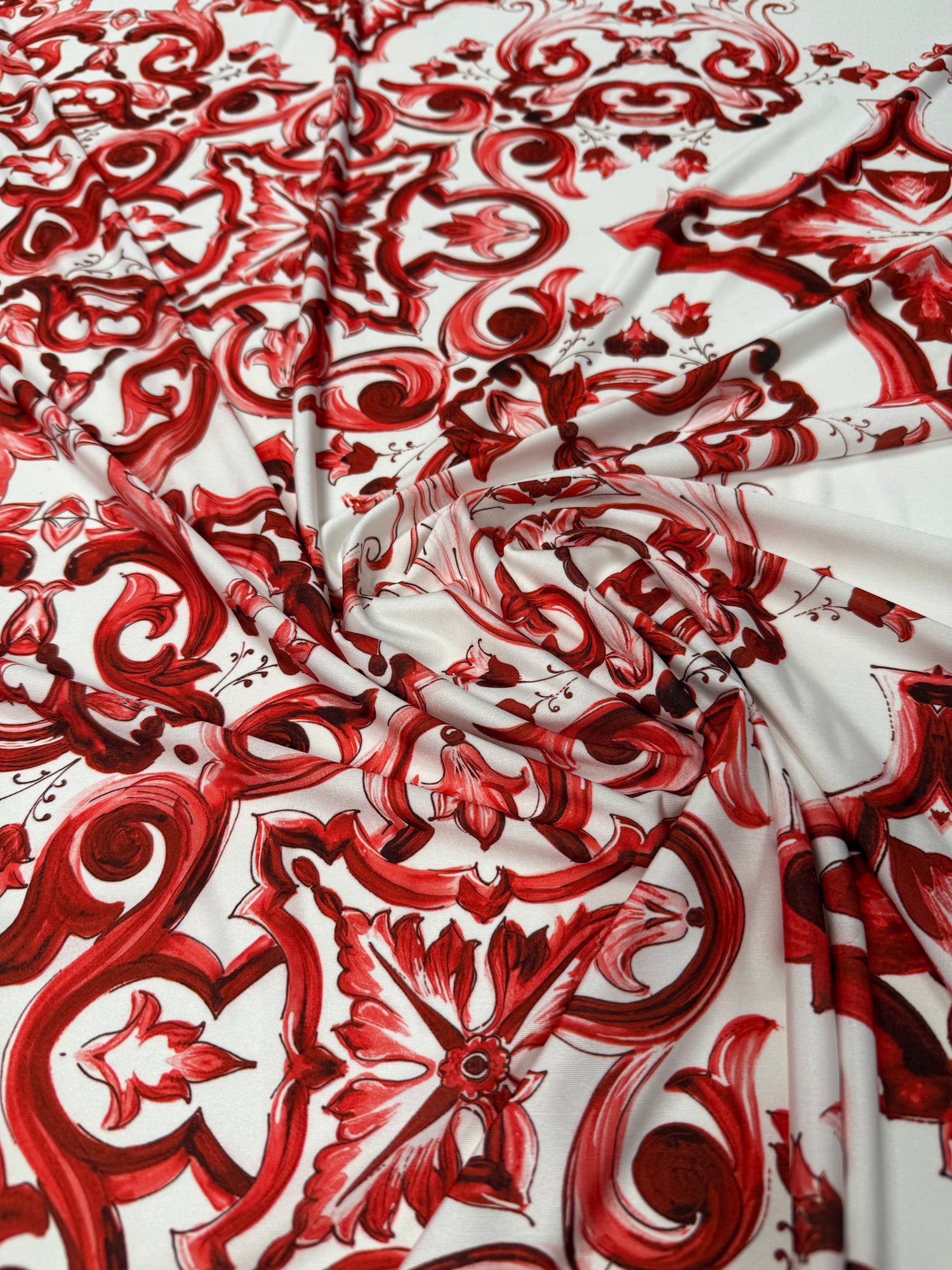 Red Baroque Lycra Stretch Fabric by the Metre
