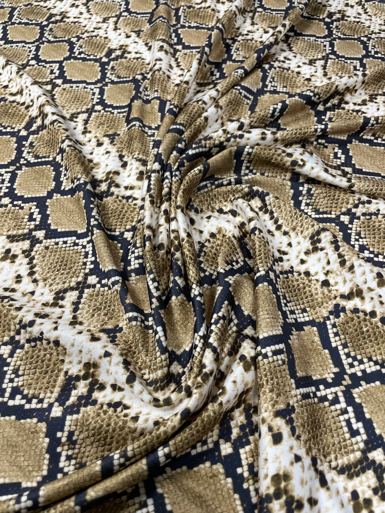 Snake Print Lycra Stretch Fabric in Brown Beige by the Metre