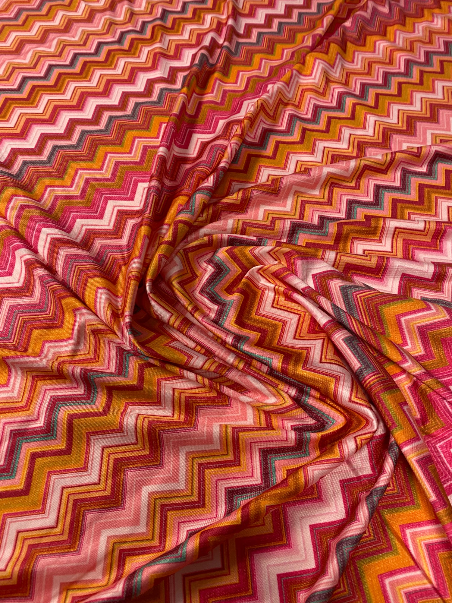 Multicolour Zigzag Lycra Stretch Fabric by the Metre
