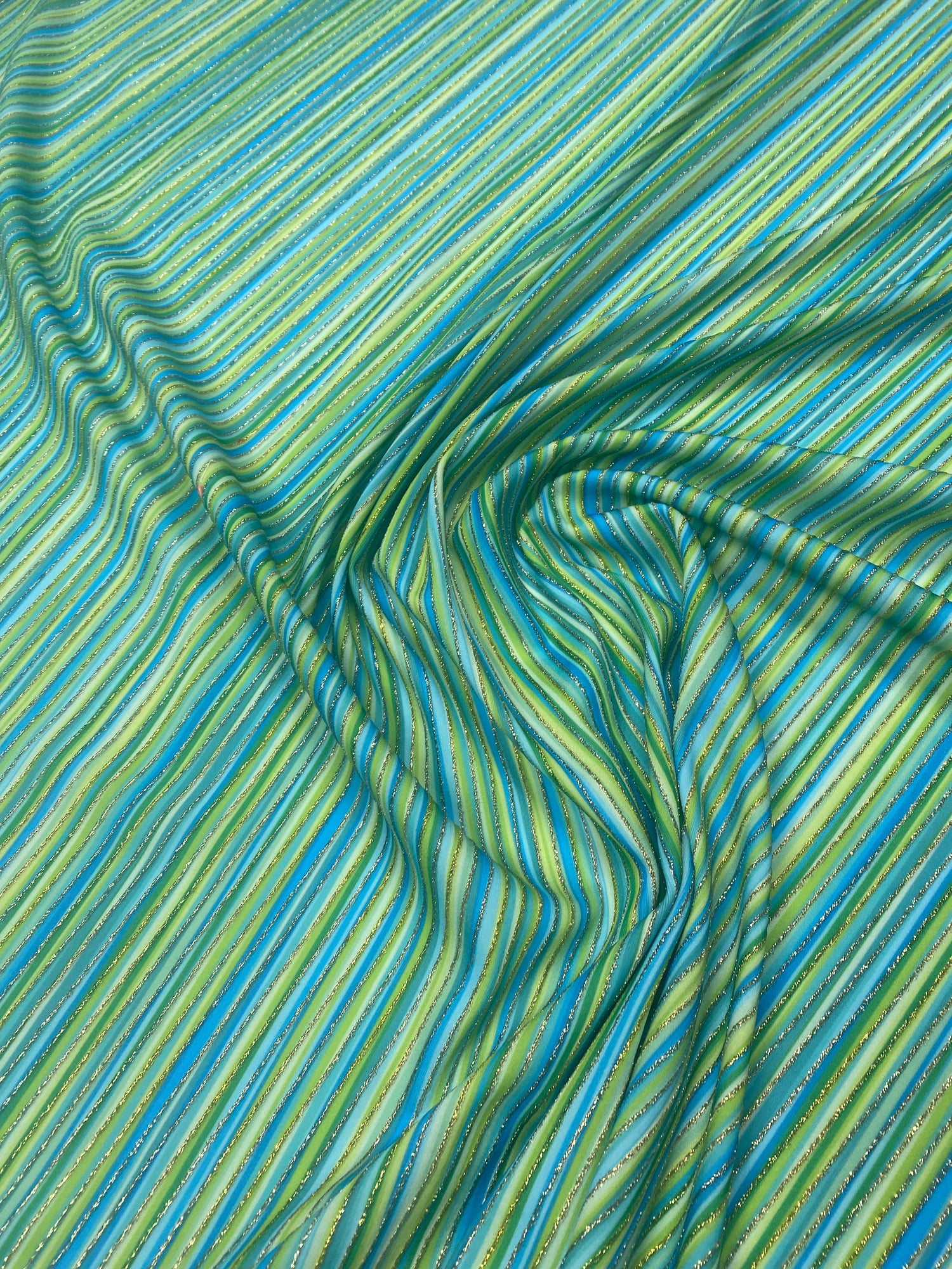 Blue Green Striped Shimmer Ottoman Fabric by the Metre