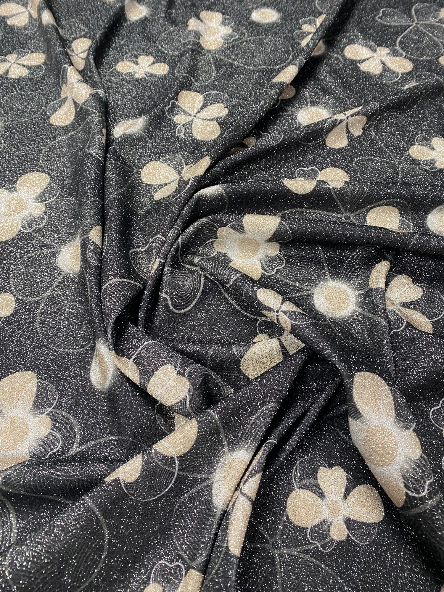 Black White Floral Lurex Fabric by the Metre