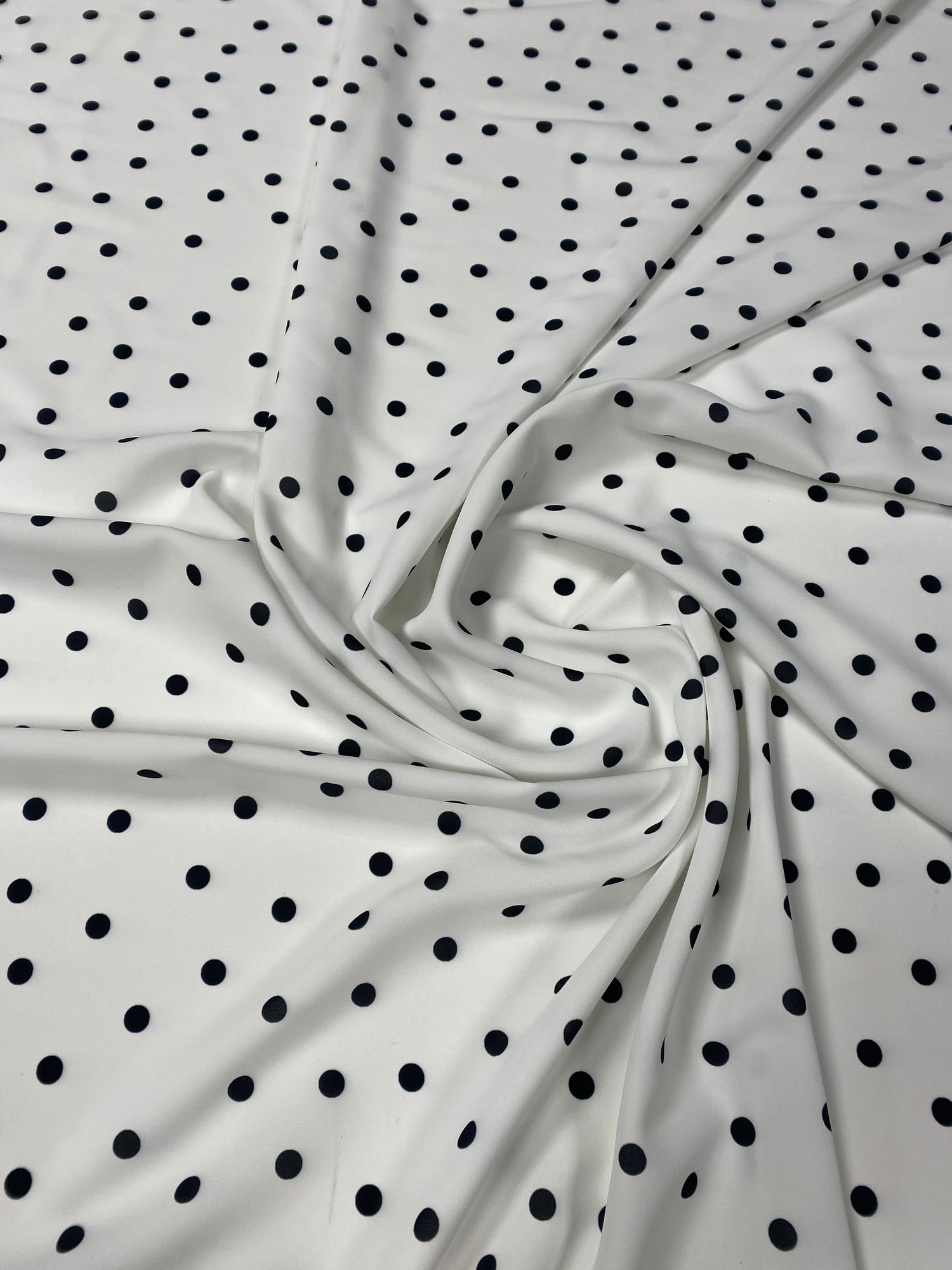 Black Polka Dot Fabric on White Background by the Metre