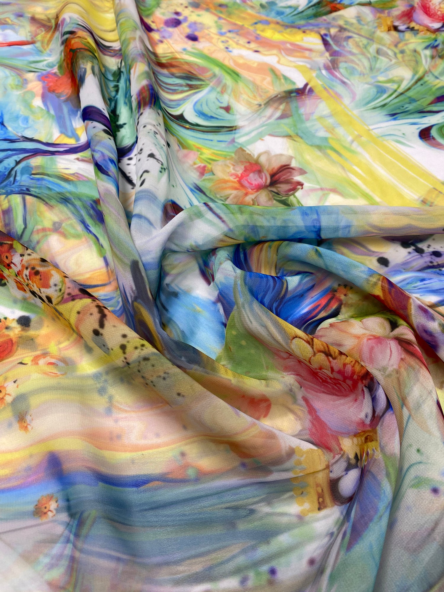 Colorful Bird and Piano Print Fabric by the Metre
