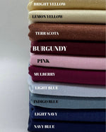 Organic Cotton Linen Fabric by the Metre – Sustainable Natural Blend for Dressmaking & Home Décor color swatches display.