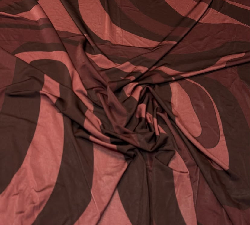 Burgundy Abstract Paisley Viscose Stretch Fabric By the Metre