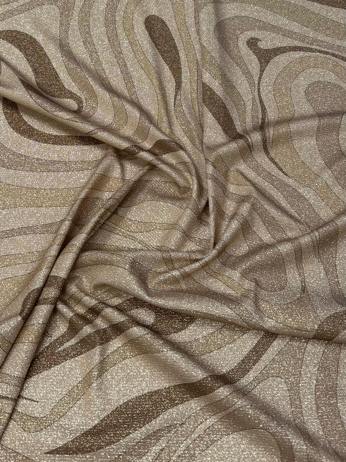 Abstract Beige Marble Swirl Lurex Fabric by the Metre - Whotex Fabrics London