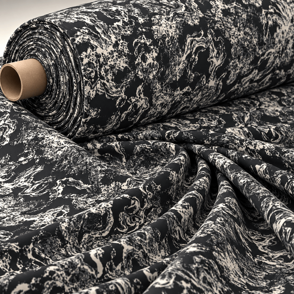 Abstract Black & White Crepe Fabric by the Metre - Whotex Fabrics London