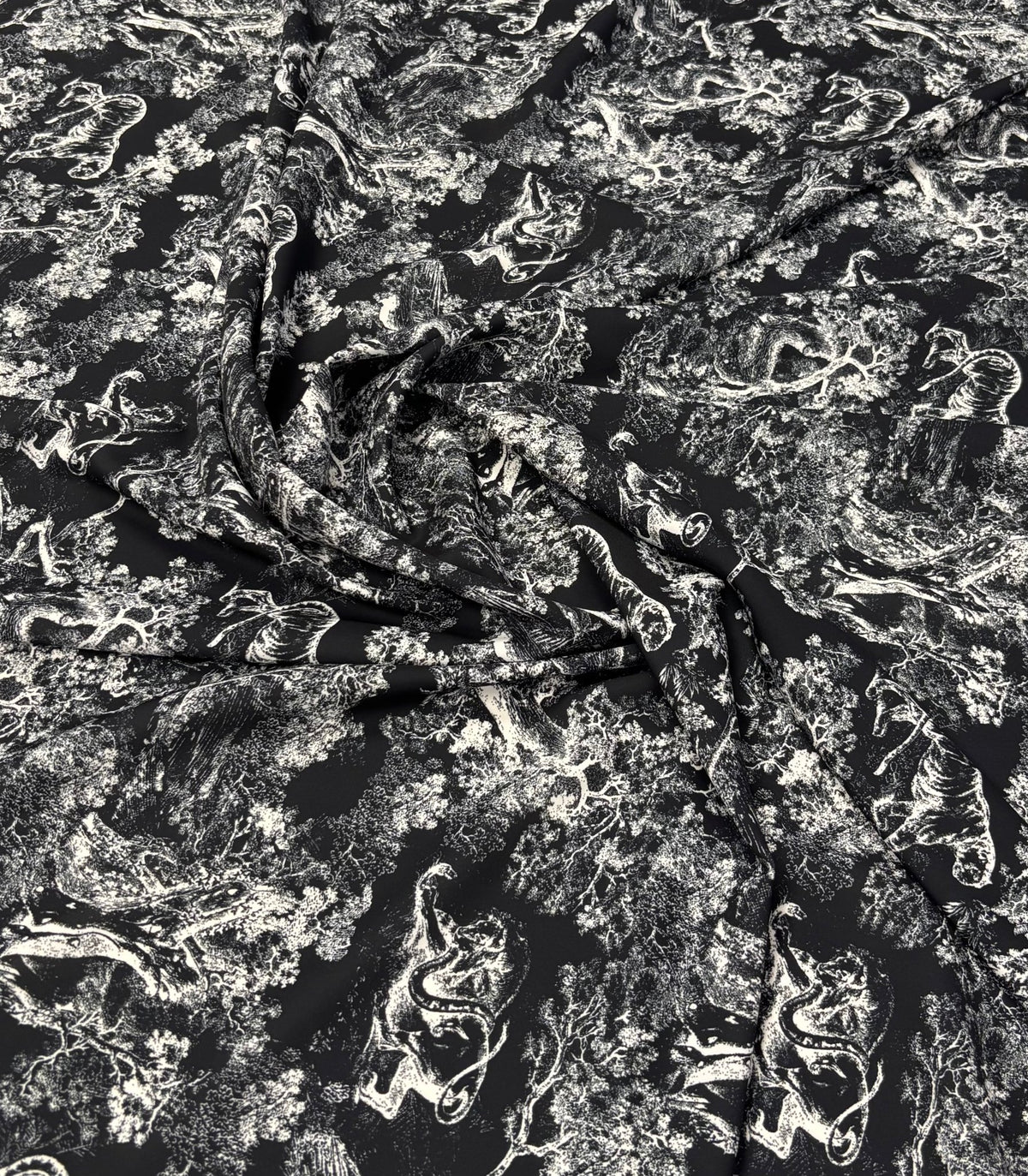 Abstract Black & White Crepe Fabric by the Metre - Whotex Fabrics London