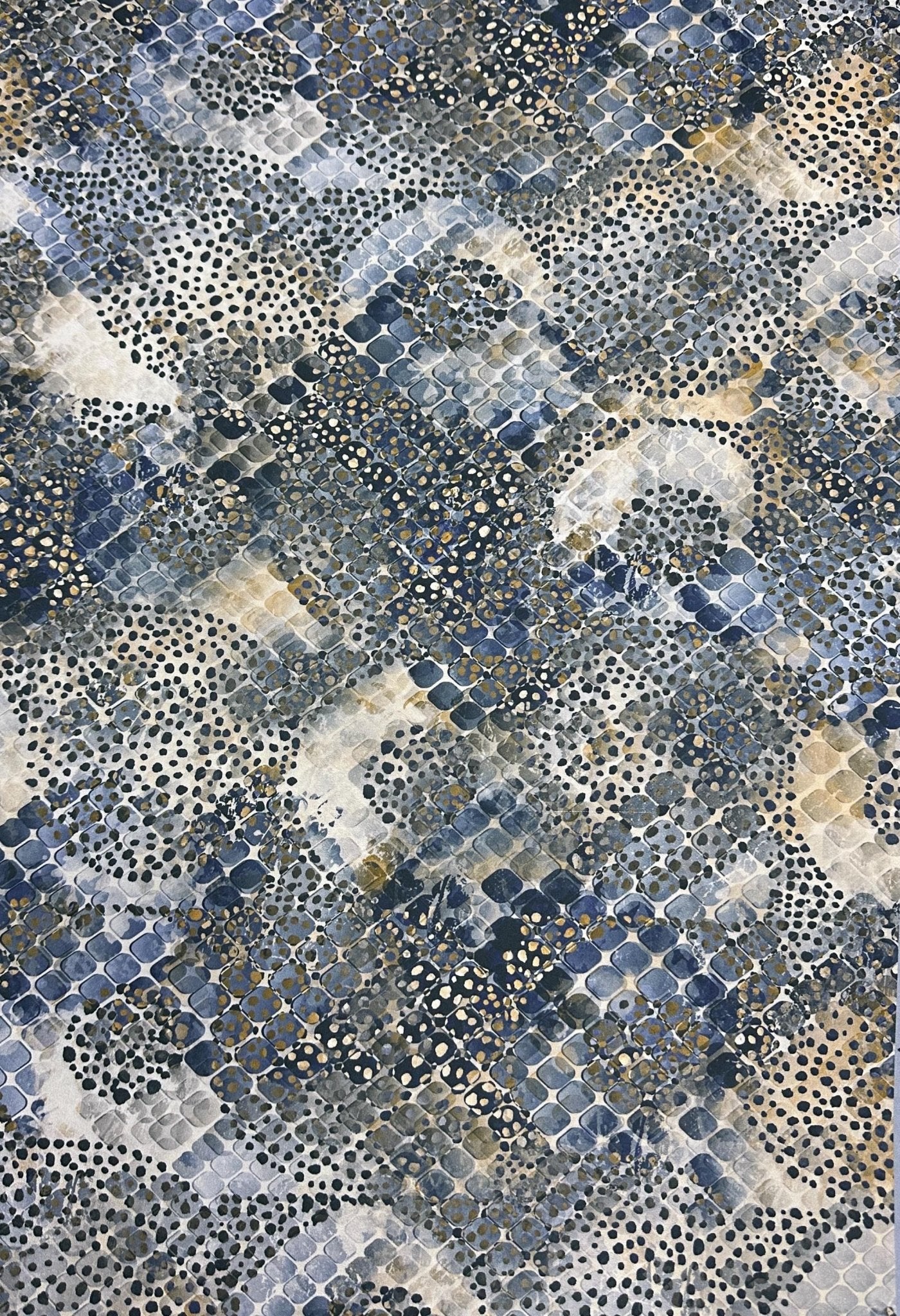 Abstract Blue and Gold Geometric Pattern Fabric – Modern Artistic Design for Upholstery, Home Decor, or Crafts - Whotex Online Fabric Store