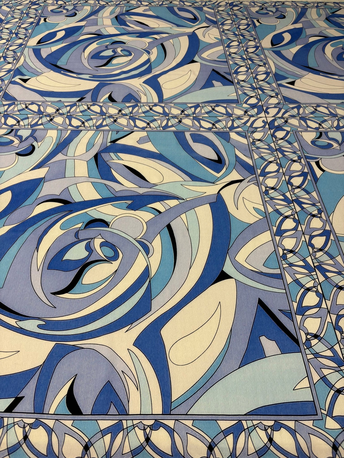 Abstract Blue Crepe Fabric by the Metre - Whotex Fabrics London