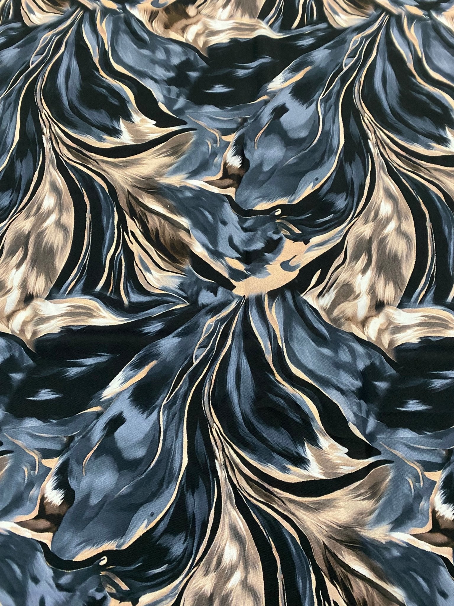 Abstract Feather Pattern Fabric in Black, Beige, and Blue - Whotex Online Fabric Store