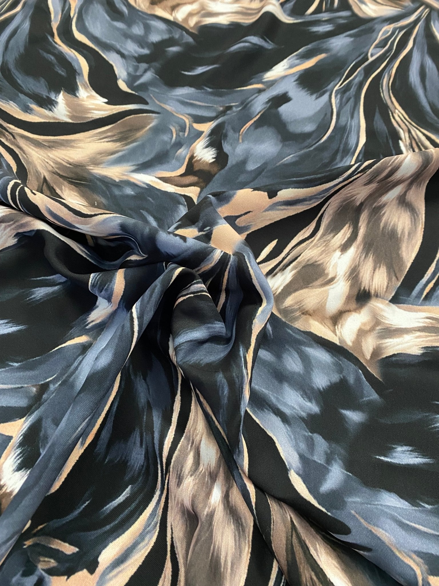 Abstract Feather Pattern Fabric in Black, Beige, and Blue - Whotex Online Fabric Store