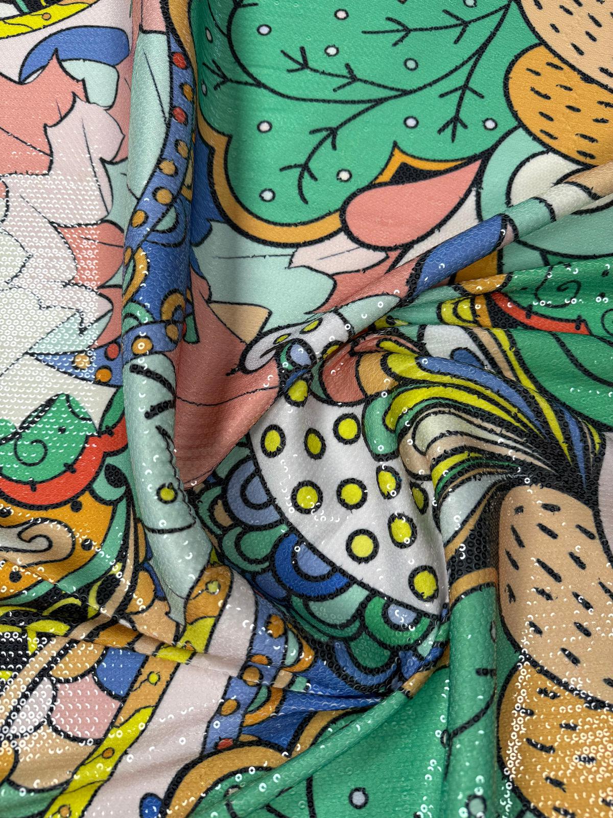 Abstract Floral Multicolour Sequin Fabric by the Metre - Whotex Fabrics London