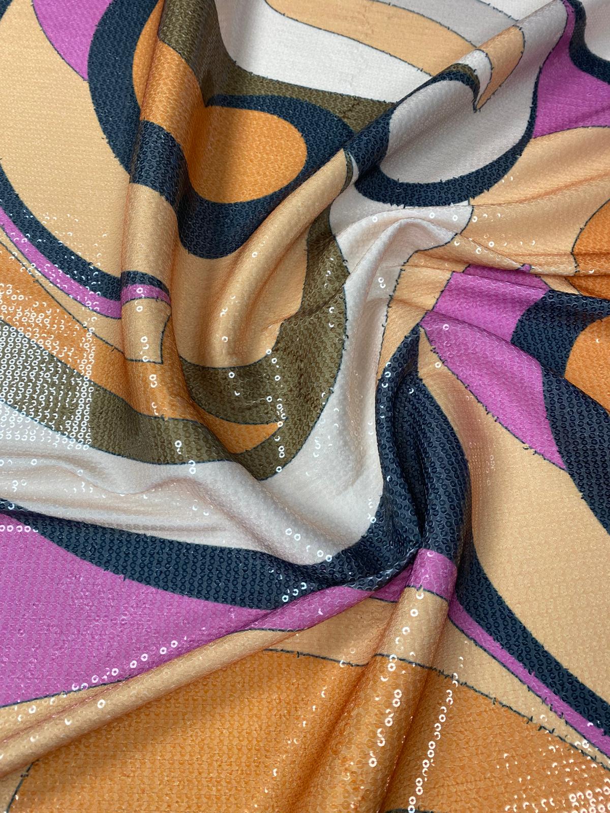 Abstract Geometric Print Sequin Fabric by the Metre - Whotex Fabrics London