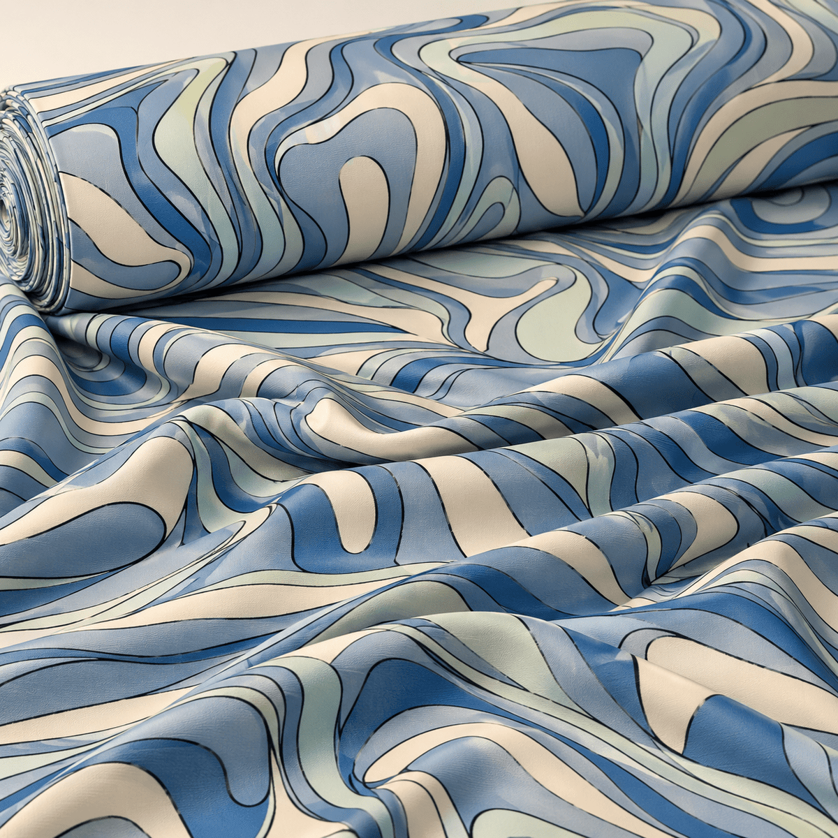 Abstract Pattern Blue and Grey Stretch Scuba Fabric by the Metre - Whotex Fabrics London