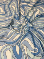 Abstract Pattern Blue and Grey Stretch Scuba Fabric by the Metre - Whotex Fabrics London