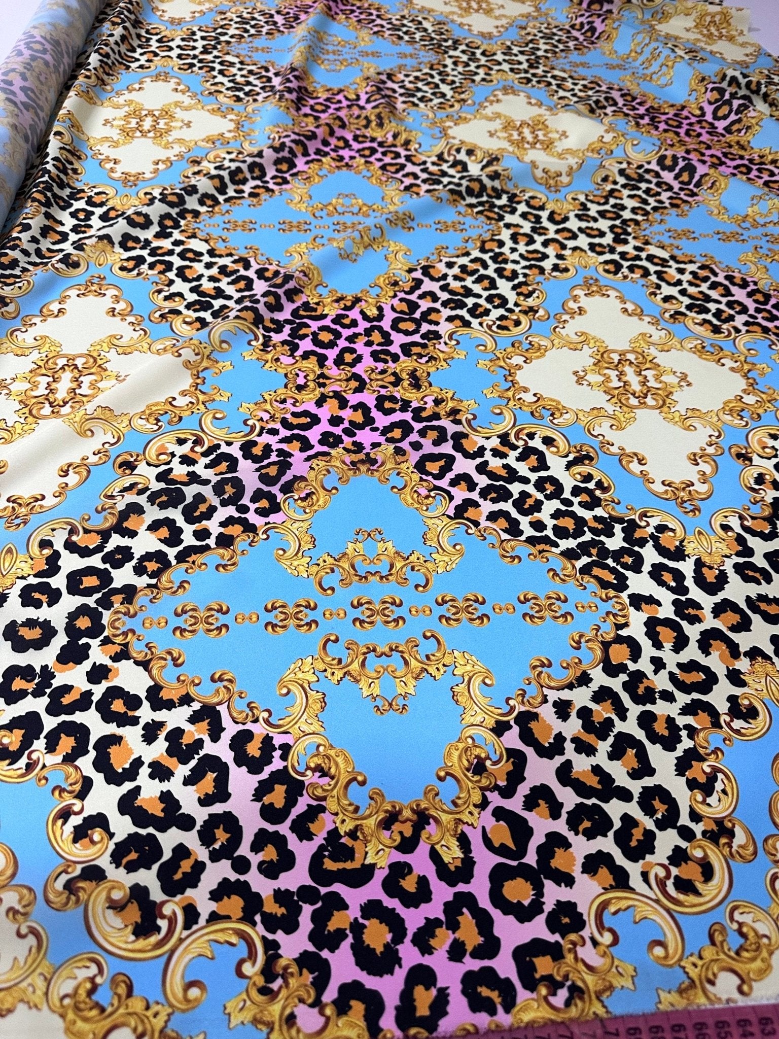 Abstract Pattern Crepe Fabric, Gold Baroque and Leopard Pattern fabric - Whotex