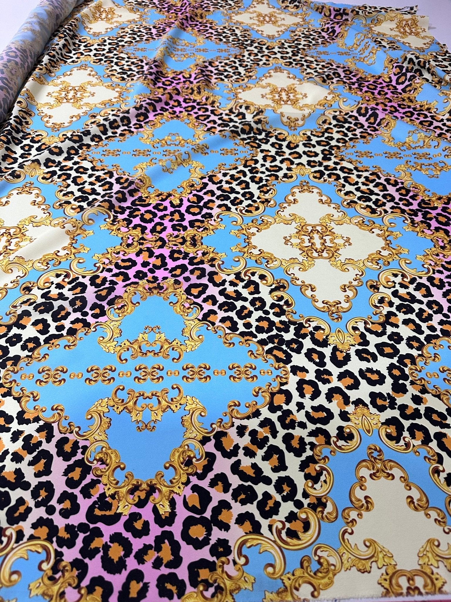 Abstract Pattern Crepe Fabric, Gold Baroque and Leopard Pattern fabric - Whotex