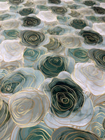 Abstract Pattern Fabric, White And Green Roses Fabric By The Yard - Whotex Online Fabric Store