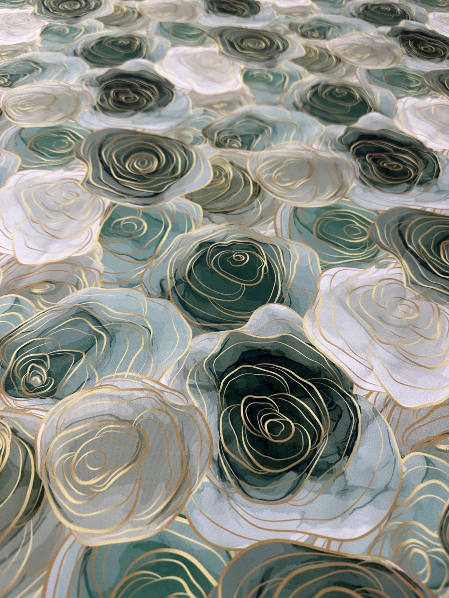 Abstract Pattern Fabric, White And Green Roses Fabric By The Yard - Whotex Online Fabric Store
