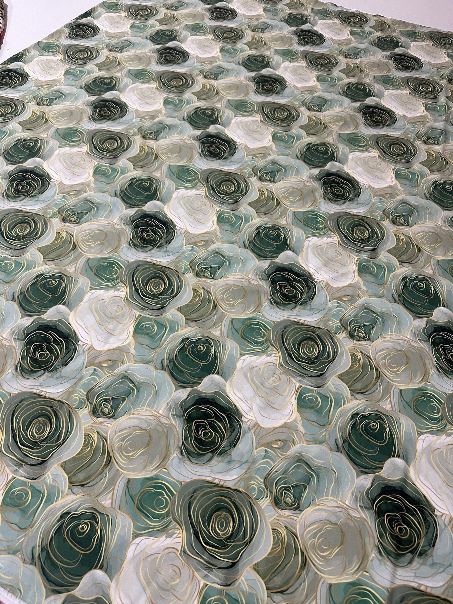 Abstract Pattern Fabric, White And Green Roses Fabric By The Yard - Whotex Online Fabric Store