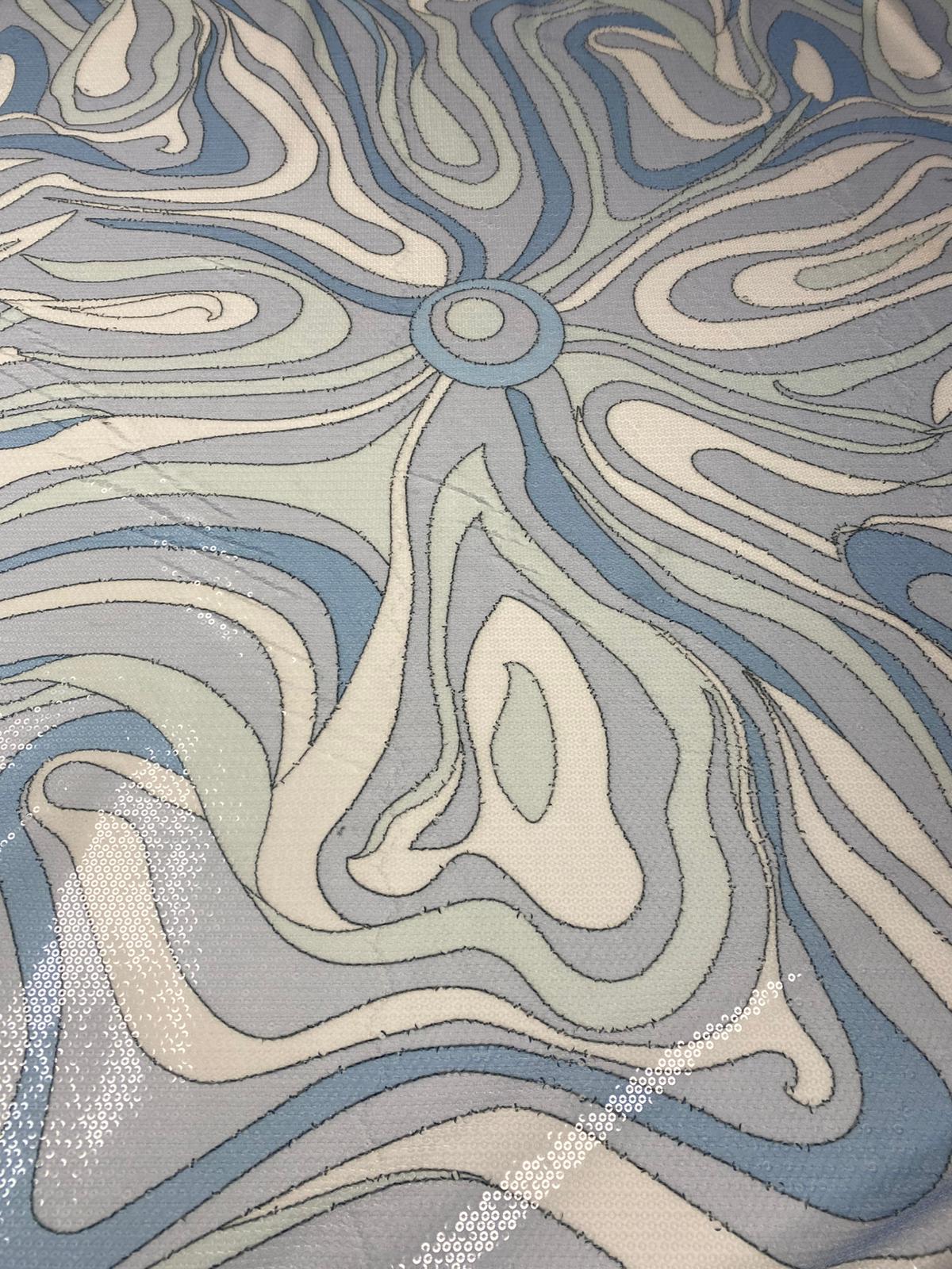Abstract Pattern Sequin Fabric in Blue and Grey by the Metre - Whotex Fabrics London