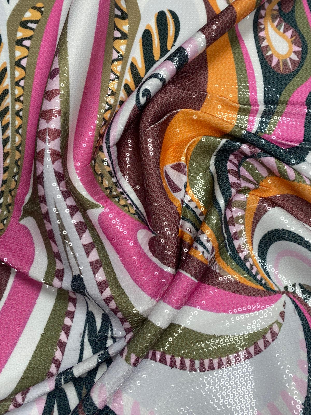 Abstract Retro Sequin Fabric by the Metre - Whotex Fabrics London