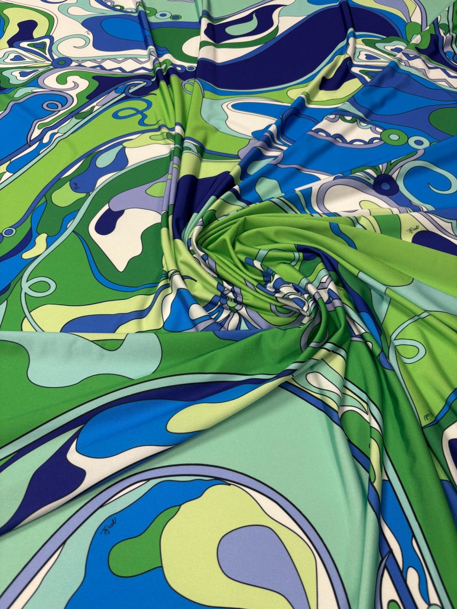 Abstract Swirl Print Spandex Fabric by the Metre - Whotex Fabrics London