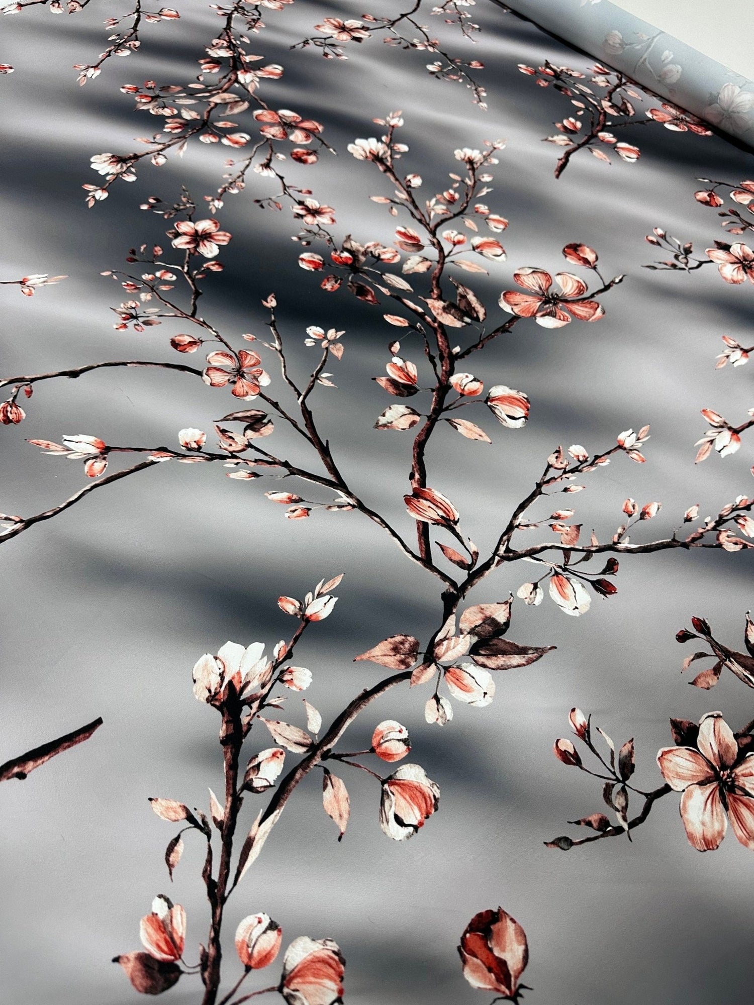 Almond Blossom Pattern Fabric , Gray Luxury Fabric - Whotex Online Fabric Store