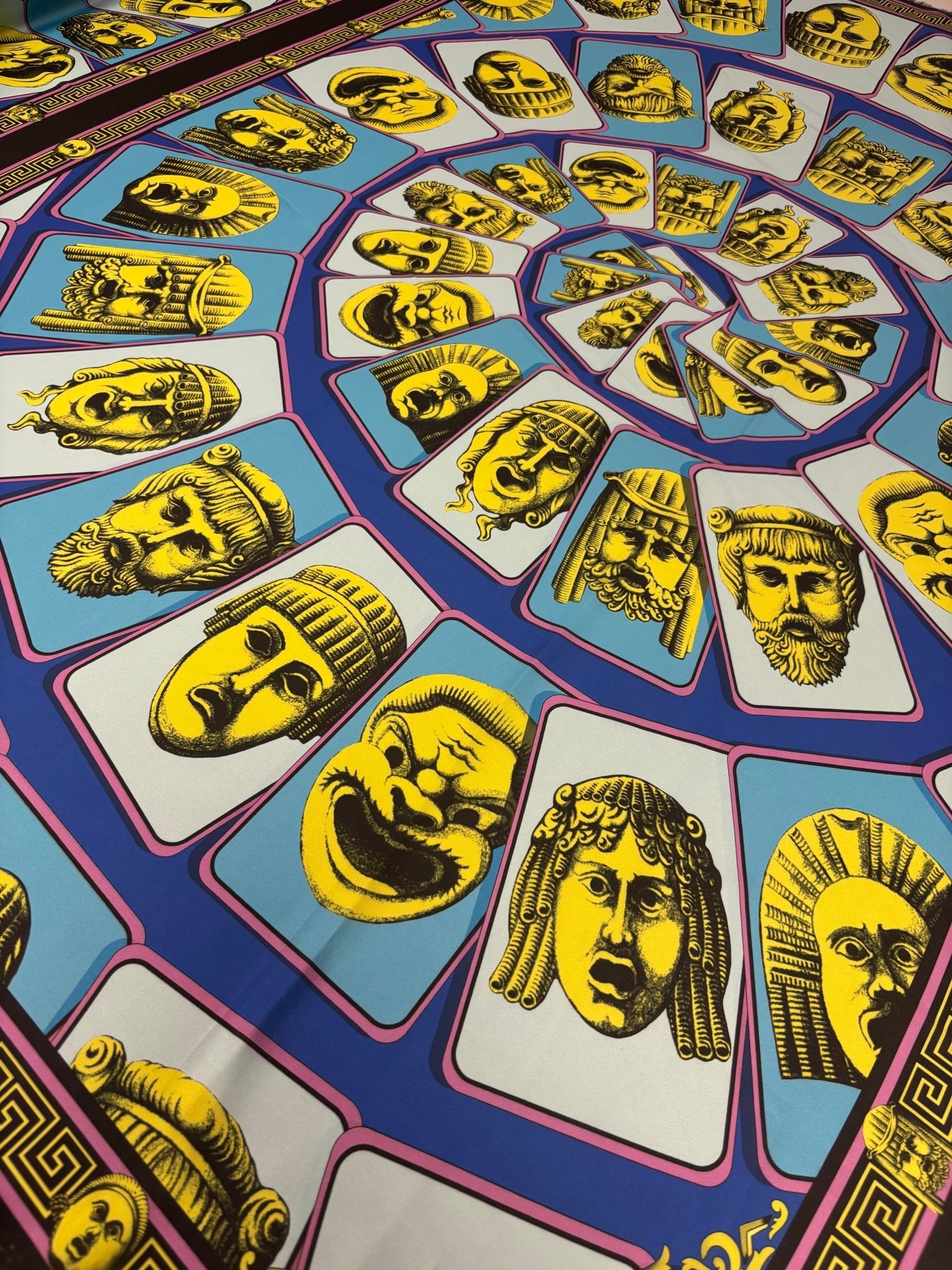 Ancient Greek Mask Print Chiffon Satin Fabric by the Metre - Whotex Online Fabric Store