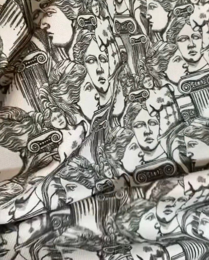 Antik Greek Print Fabric, Gray Color Fabric By The Yard - Whotex Online Fabric Store