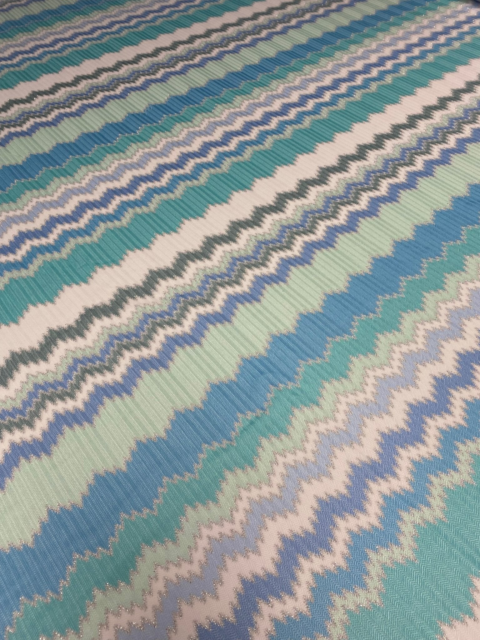 Aqua Blue and Mint Green Zigzag Pattern Woven Fabric - Whotex Online Fabric Store