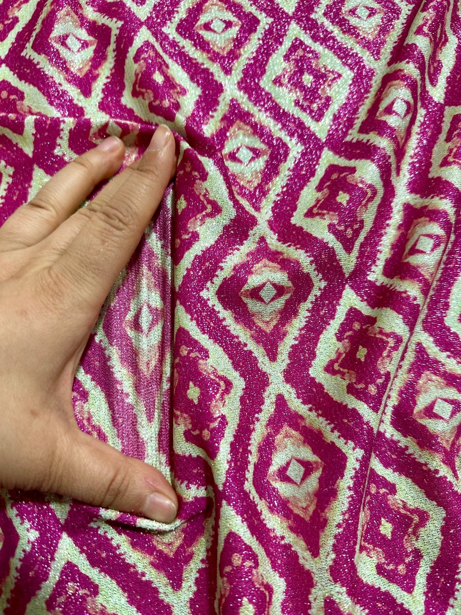 Aztec Pattern Knit Fabric, Lurex Fabric, 4 - Way Stretch - Whotex Online Fabric Store