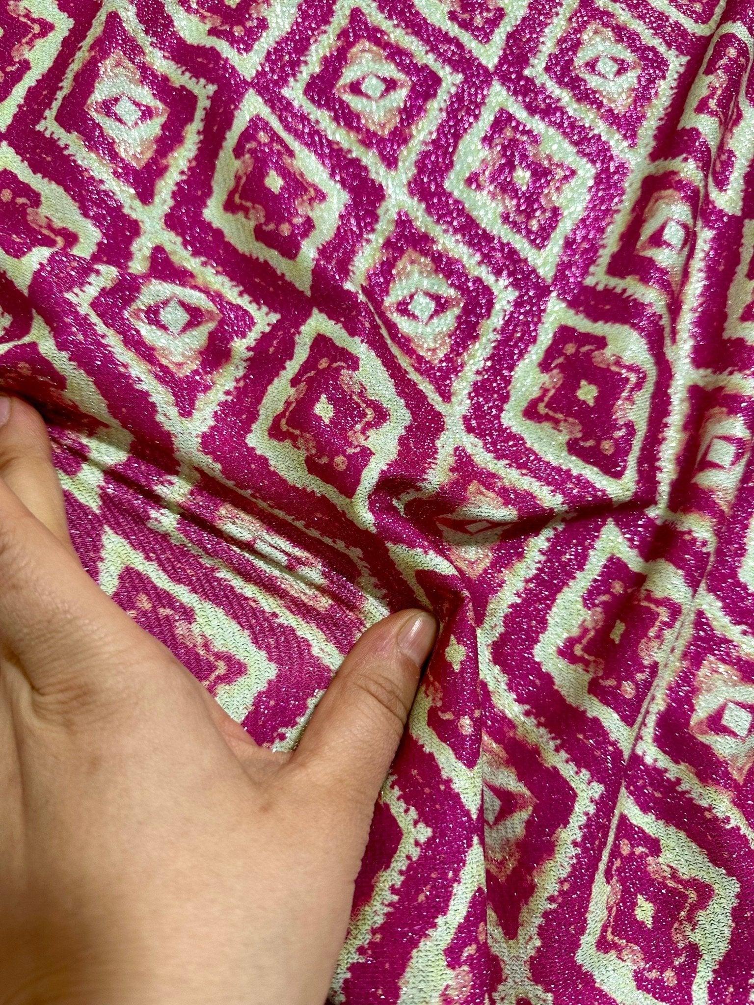 Aztec Pattern Knit Fabric, Lurex Fabric, 4 - Way Stretch - Whotex Online Fabric Store