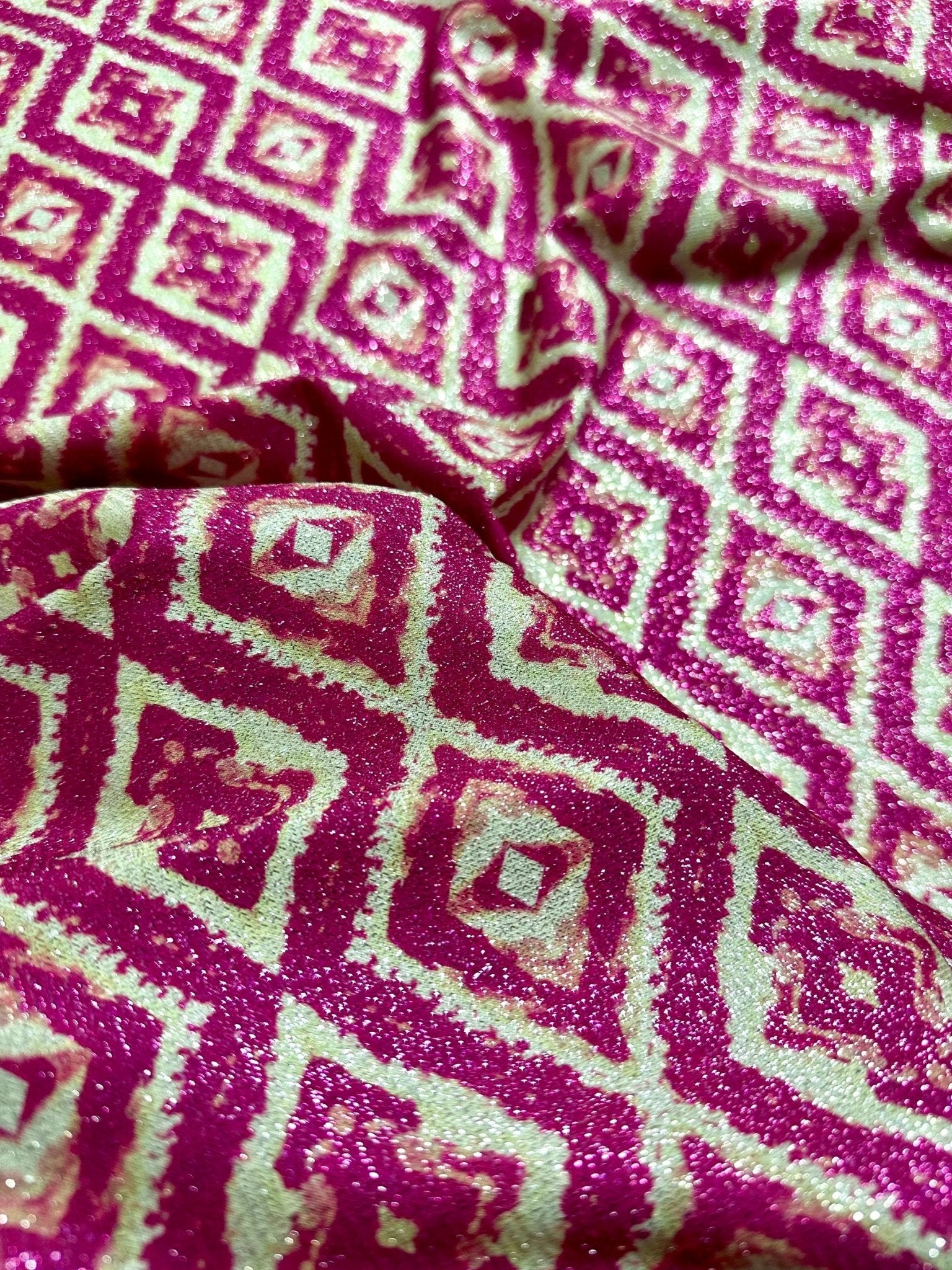 Aztec Pattern Knit Fabric, Lurex Fabric, 4 - Way Stretch - Whotex Online Fabric Store