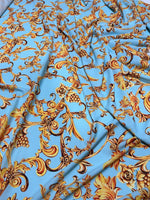 Baby Blue Fabric, Gold Baroque Print Fabric By The Yard - Whotex Online Fabric Store
